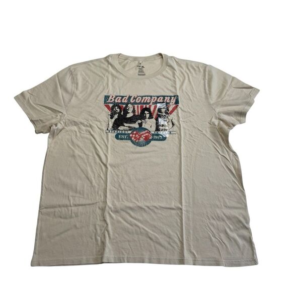 Wrangler Bad Company Graphic Band Tee Straight Shooter 1973 Cream Men’s NWT - Picture 1 of 12